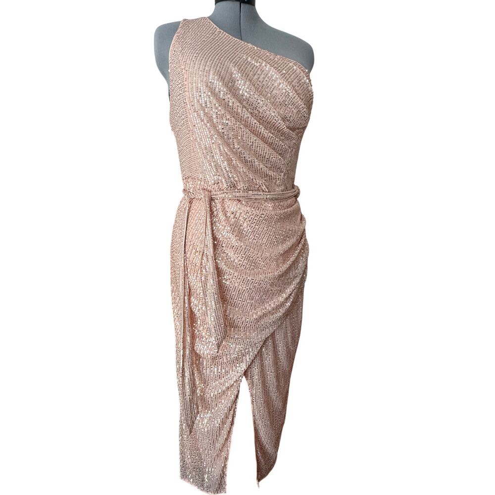 NWT Grace Karin Women’s Rose Gold Sequin One Shoulder Prom Dress Size XL